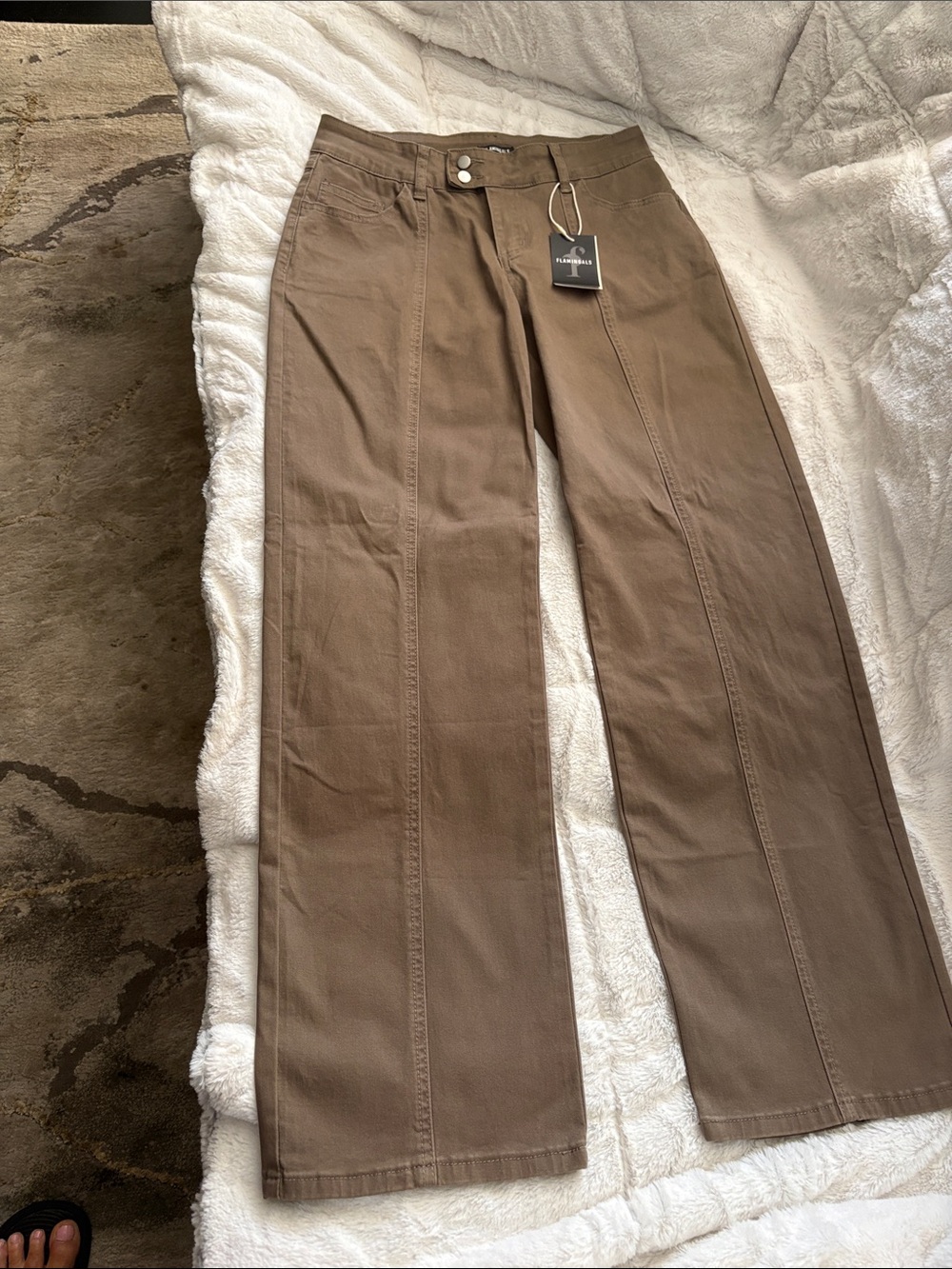 Wide-Leg Cotton Blend Chinos in Brown — Unbranded